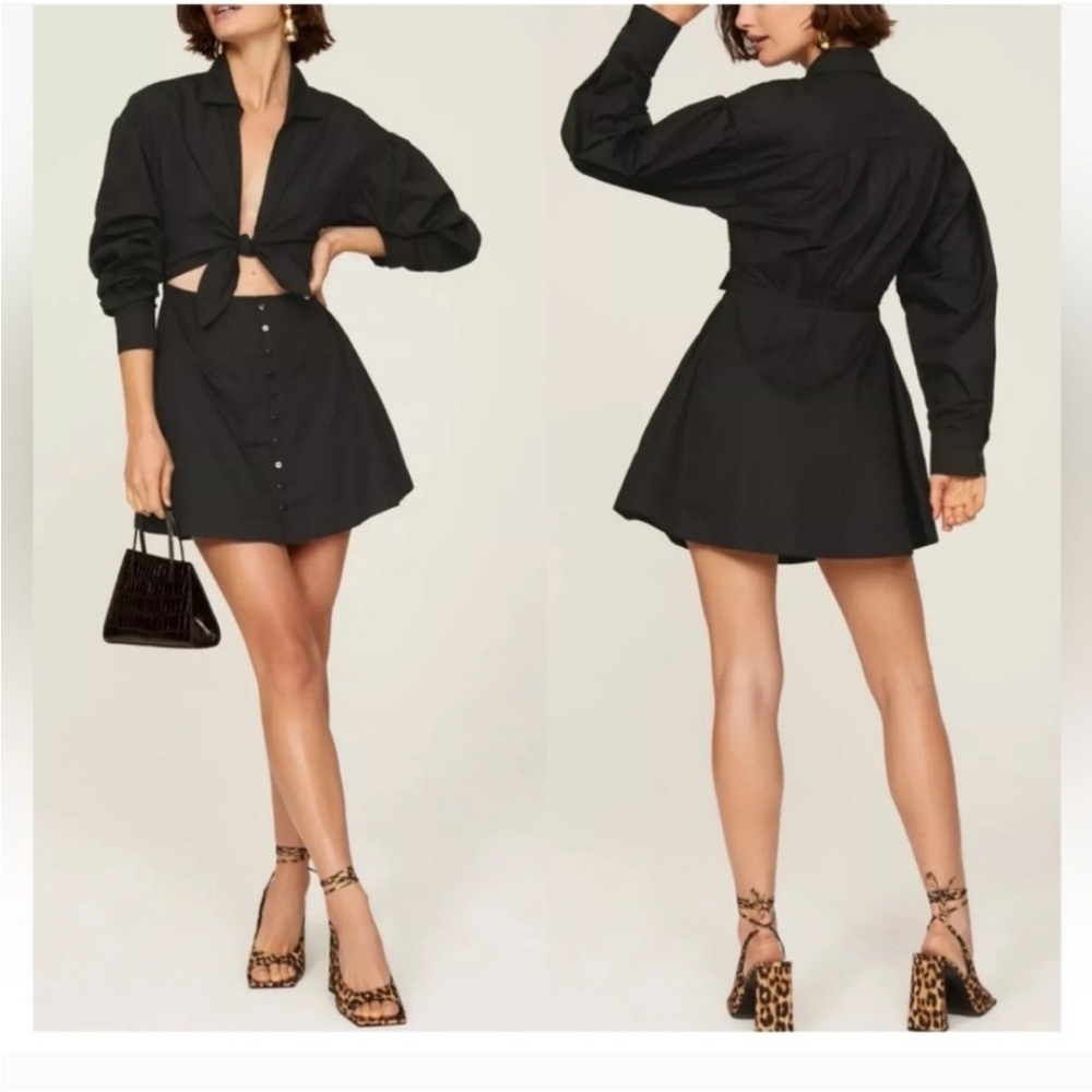 For Love & Lemons Jocelyn Mini Dress Black Cutout Tie Front Button Dress xs